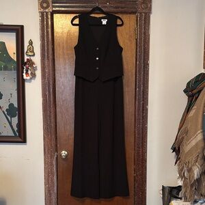 DKNY Black Sleeveless Vest with Wide-Leg Pants Jumpsuit